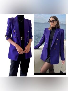 Zara purple double breasted tailored structured blazer jacket blogger’s fave L